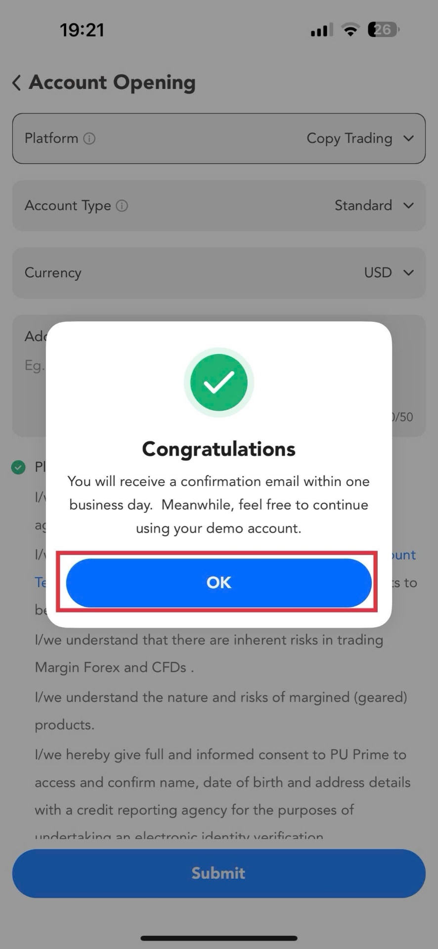 Step 3 - Confirmation screen showing agreement terms and approval status