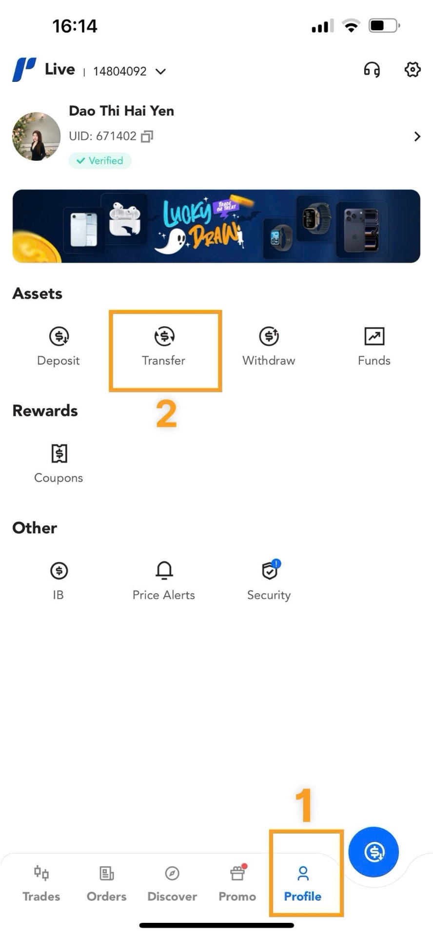 Step 4 - Live account balance screen showing available funds for transfer